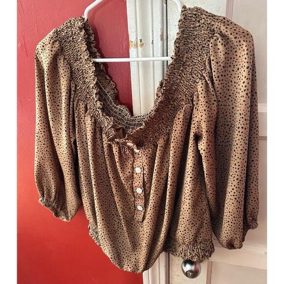 Shein Brown Polka Dot Off Shoulder Blouse Women’s Size XL - Picture 10 of 10